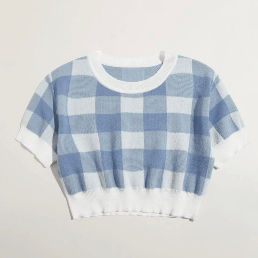 Gingham Crop Knit Top